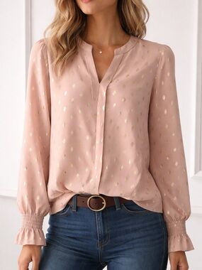 Elegant Pink Blouse with Gold Accents